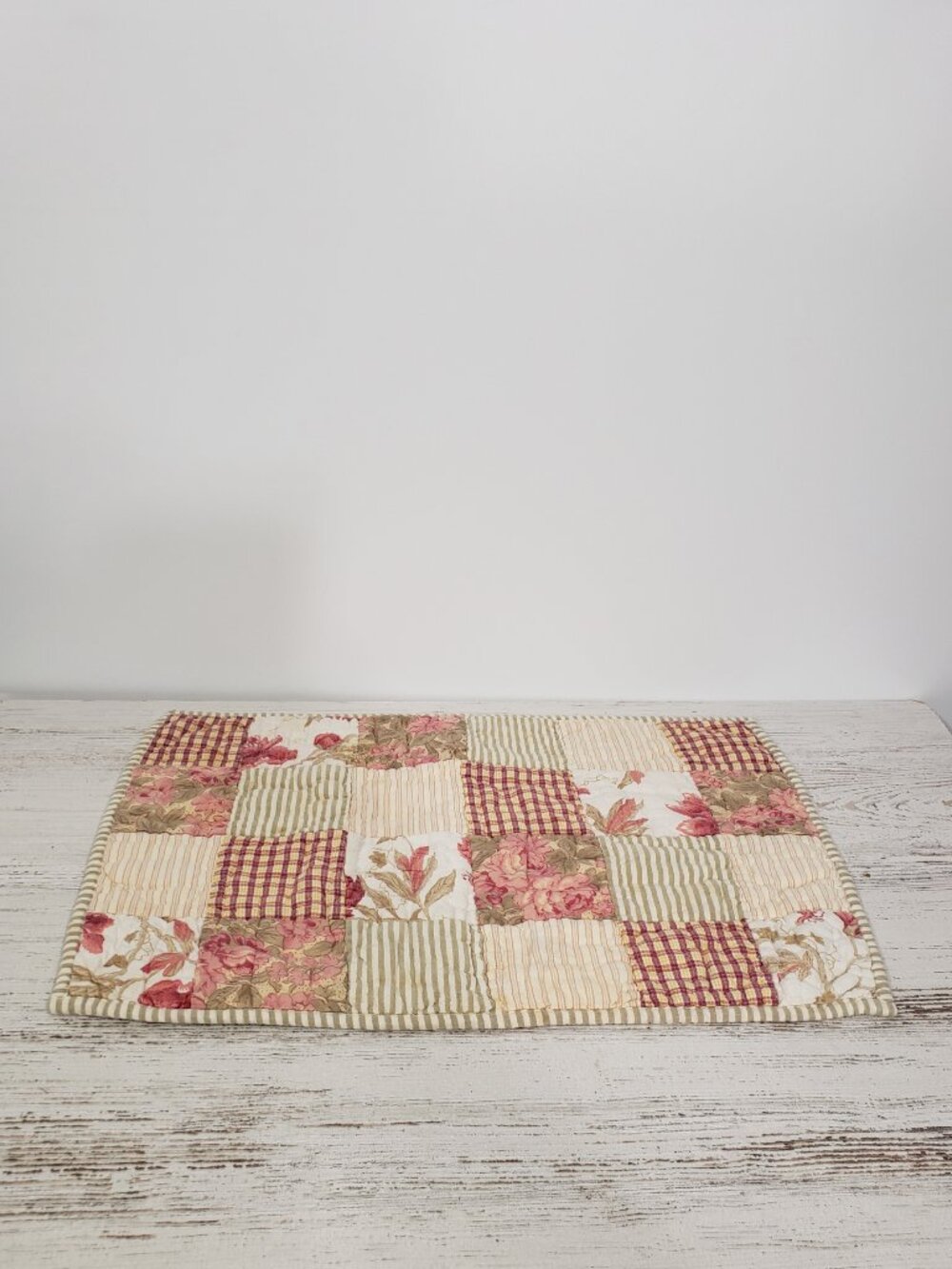 Victorian Heart  Floral Striped Cotton Patchwork Placemat  19.5 X 13 Cottagecore